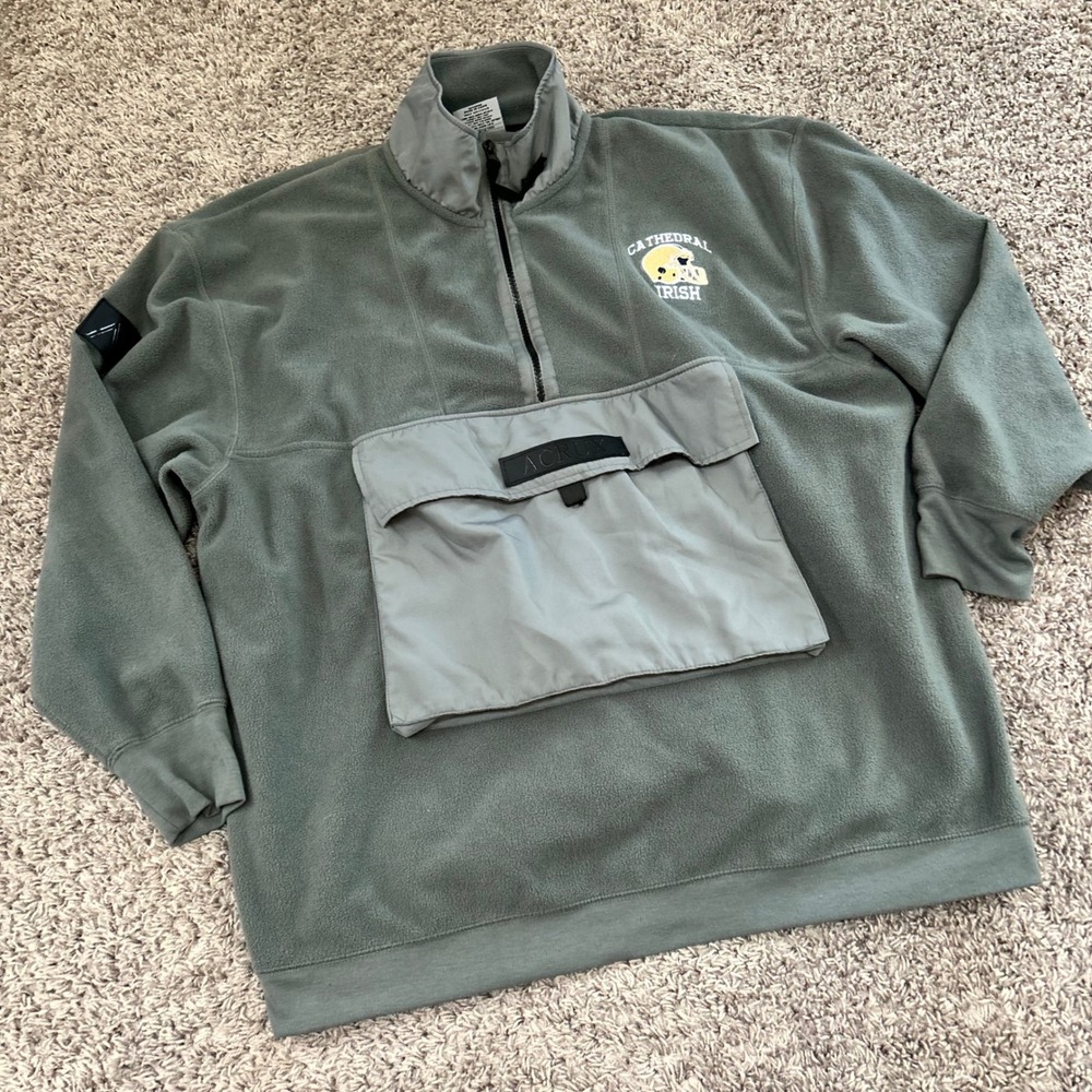 ACRUX Cathedral Irish Fleece‎ Pullover Quarter Zip Front Pocket Sweatshirt L